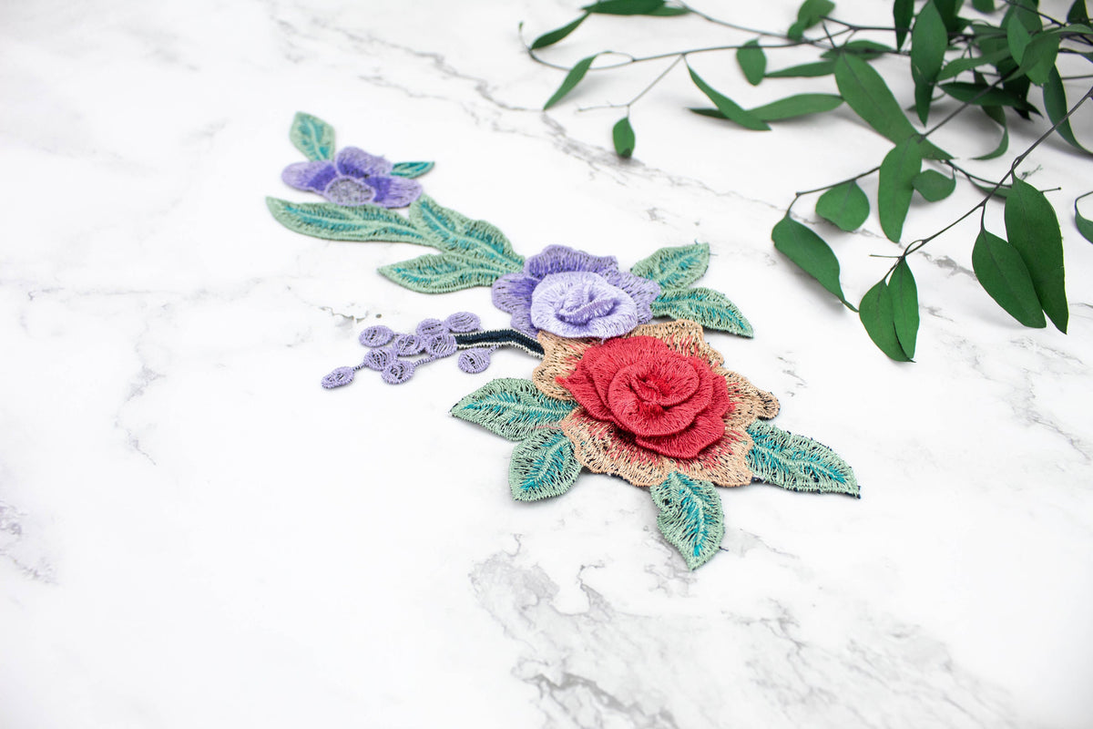 Purple and Red 3D Floral Applique