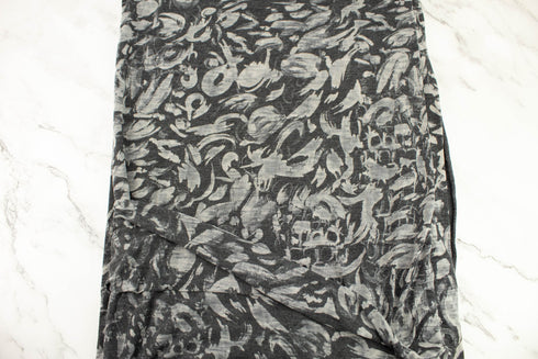 Gray Abstract Floral Burnout Knit Jersey Fabric Remnant 2.75 yards