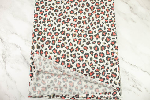 Red and Black Animal Print Baby French Terry Knit Fabric 1 yard