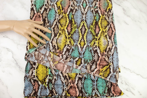 Pink and Green Multi Snake Print ITY Knit Fabric Remnant 3.5 yards