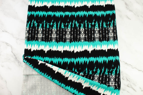 Black and Aqua Green Liverpool Knit Fabric Remnant 2.5 yards