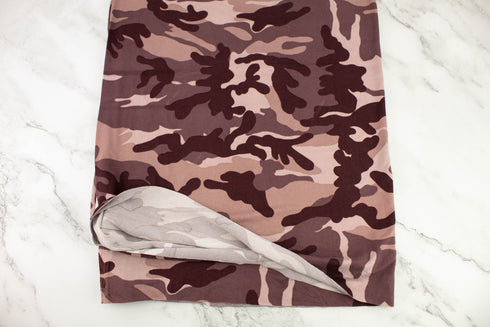 Maroon Camouflage Print Brushed Polyester Spandex Knit Fabric 32 inches length