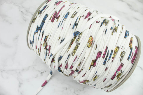 Butterfly Print Rib Knit Trim Spaghetti Straps Hollow Tube Tubular Trim 10 yards ATN01097