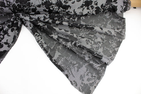 Black and White Floral Checkered Light Weight Woven Burnout Designer Fabric by the yard