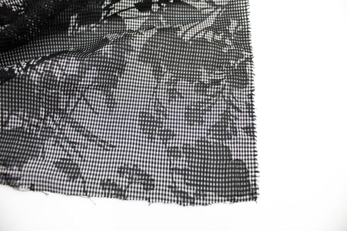 Black and White Floral Checkered Light Weight Woven Burnout Designer Fabric by the yard