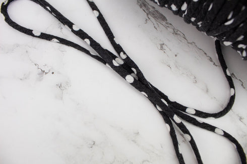 Black and white Polka dot Rib Knit Trim Spaghetti Straps Hollow Tube Tubular Trim 10 yards