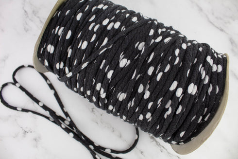 Black and white Polka dot Rib Knit Trim Spaghetti Straps Hollow Tube Tubular Trim 10 yards