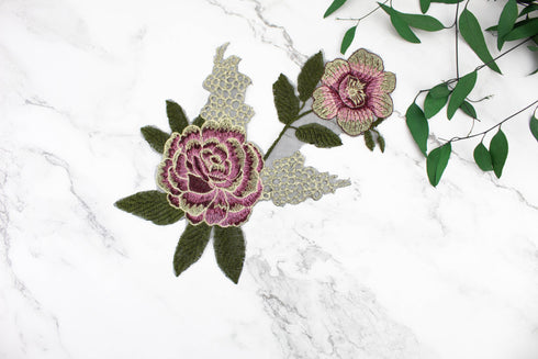 Burgundy Pink Metallic Floral Applique APP00319