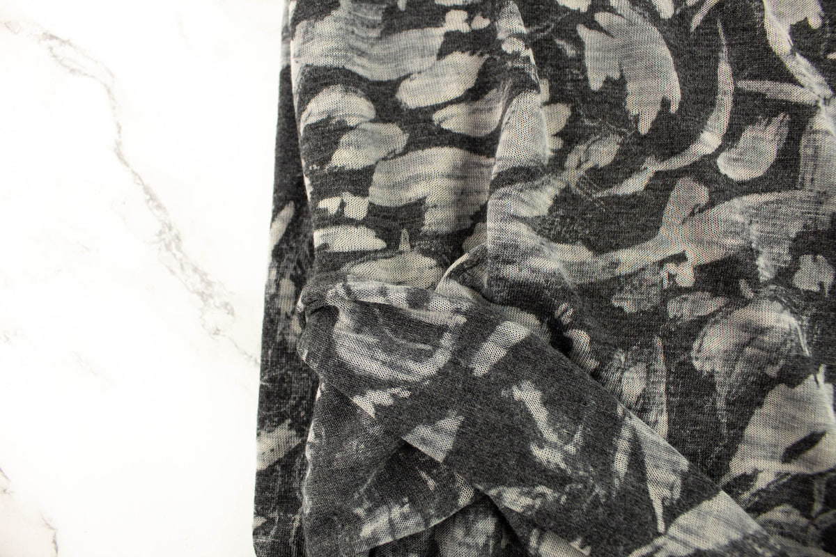 Gray Abstract Floral Burnout Knit Jersey Fabric Remnant 2.75 yards