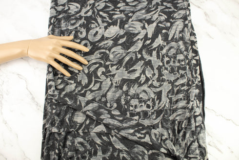 Gray Abstract Floral Burnout Knit Jersey Fabric Remnant 2.75 yards