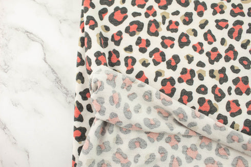 Red and Black Animal Print Baby French Terry Knit Fabric 1 yard