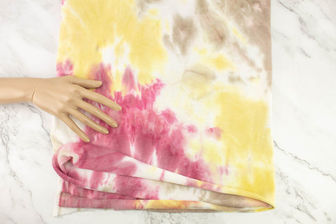 Pink Yellow and Brown Tie Dye Baby French Terry Knit Fabric 2 Pieces 1 yard 21 inches total