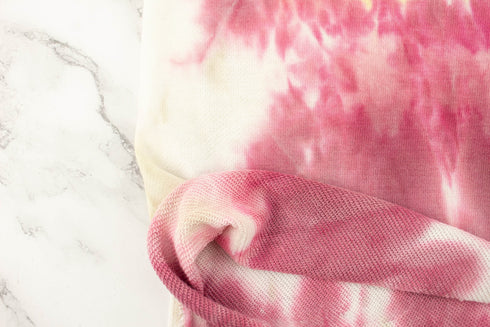 Pink Yellow and Brown Tie Dye Baby French Terry Knit Fabric 2 Pieces 1 yard 21 inches total
