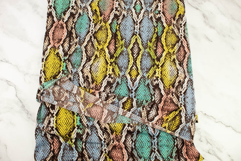 Pink and Green Multi Snake Print ITY Knit Fabric Remnant 3.5 yards