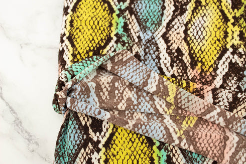 Pink and Green Multi Snake Print ITY Knit Fabric Remnant 3.5 yards