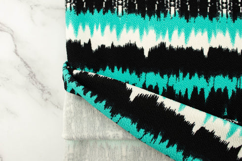 Black and Aqua Green Liverpool Knit Fabric Remnant 2.5 yards