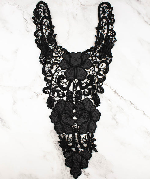 Black Faux Leather Floral Applique APP00324