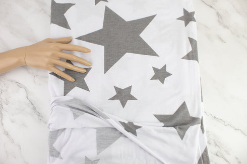 Gray and Off White Stars Knit Jersey Fabric Remnant 2.25 yards