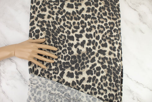 Leopard Print Custard and Dark Gray Knit Jersey Fabric Remnant 2.25 yards