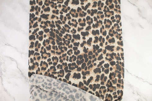 Leopard Print Warm Brown Knit Jersey Fabric Remnant 1 yard and 16 inches