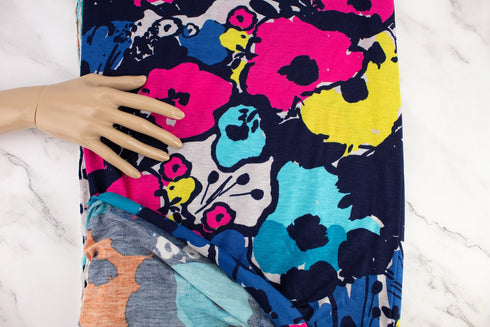 Magenta Turquoise Multi Floral Knit Jersey Fabric Remnant 3 yards