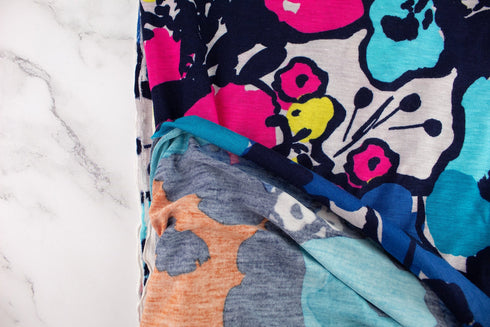 Magenta Turquoise Multi Floral Knit Jersey Fabric Remnant 3 yards