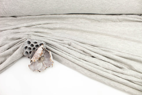 Heather Light Gray Narrow Stripe Knit Jersey Fabric by the yard Made in Italy