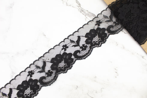 Black Floral Lace Trim Remnant 2-3/8 inches width x 4 yards