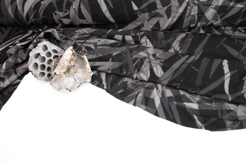 Warm Gray Leaves Print Light Weight Polyester Crepe Woven Designer Fabric Remnant 2.75 yards