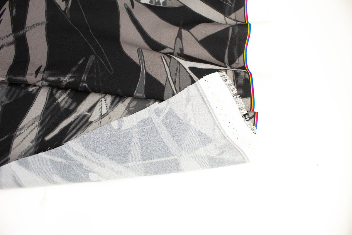 Warm Gray Leaves Print Light Weight Polyester Crepe Woven Designer Fabric Remnant 2.75 yards