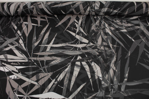 Warm Gray Leaves Print Light Weight Polyester Crepe Woven Designer Fabric Remnant 2.75 yards