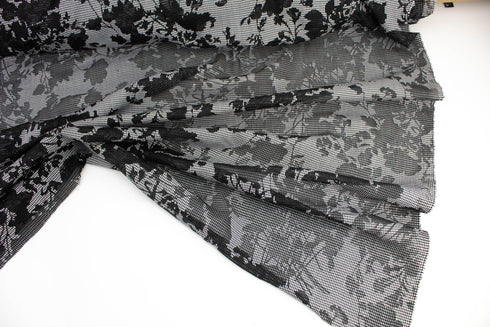 Black and White Floral Checkered Light Weight Woven Burnout Designer Fabric by the yard