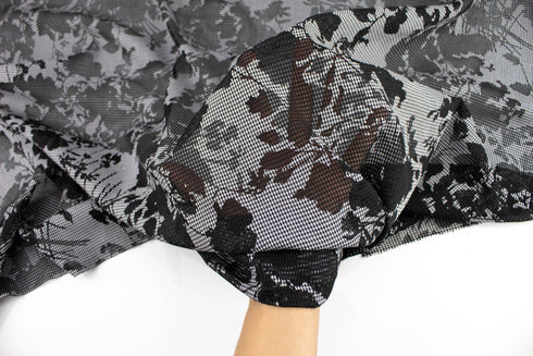 Black and White Floral Checkered Light Weight Woven Burnout Designer Fabric by the yard