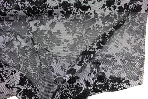 Black and White Floral Checkered Light Weight Woven Burnout Designer Fabric by the yard