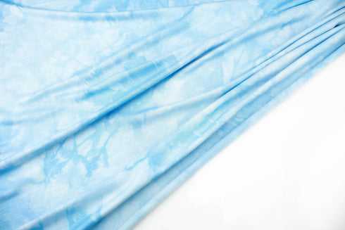Blue Tie Dye Print Knit Jersey Fabric by the yard