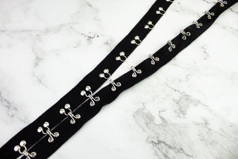 Black Hook and Eye Tape Trim Closure Fastener 1.5 inches width total by the yard