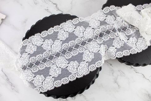 White Stretch Lace Trim Remnant 5-7/8 inches width x 4.5 yards