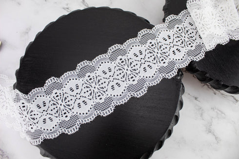 White Stretch Lace Trim Remnant 3 inches width x 2 pieces that total 5.5 yards