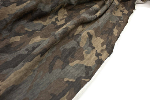 Olive Brown Camouflage Cotton Sweater Knit Fabric Designer Fabric Extra Wide by the yard