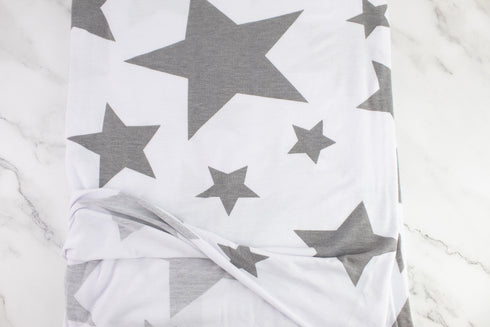 Gray and Off White Stars Knit Jersey Fabric Remnant 2.25 yards