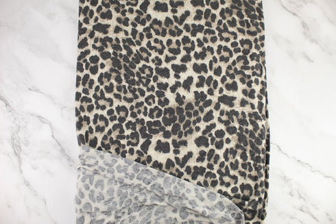 Leopard Print Custard and Dark Gray Knit Jersey Fabric Remnant 2.25 yards