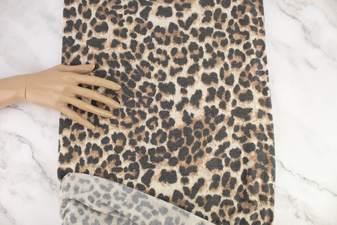 Leopard Print Warm Brown Knit Jersey Fabric Remnant 1 yard and 16 inches