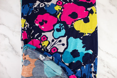 Magenta Turquoise Multi Floral Knit Jersey Fabric Remnant 3 yards