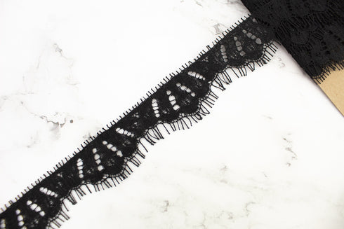 Black Scalloped Eyelash Lace Trim 1-3/8 inches width x 5 yards