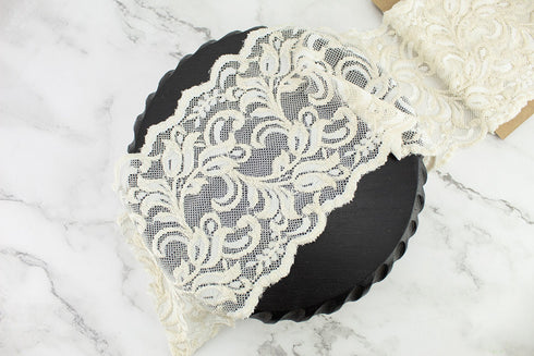 Warm Cream Stretch Lace Trim Remnant 5.75 inches width x 1.5 yards