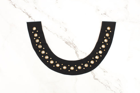 Black and Gold Neck Applique on Crepe Chiffon