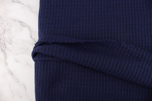 Blue Brushed Thermal Waffle Sweater Knit Fabric Remnant 3 yards