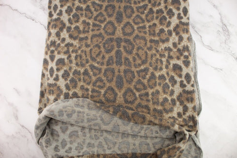 Brown Leopard Print Brushed Fleece Like Sweater Knit Fabric Remnant 1.5 yards