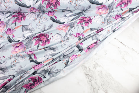 Seafoam Floral Print Knit Jersey Fabric Designer Fabric Sportswear by the yard