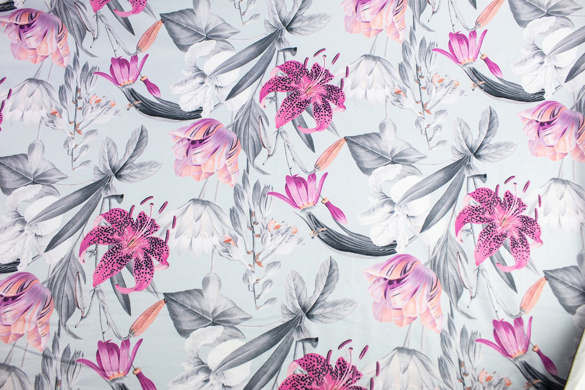 Seafoam Floral Print Knit Jersey Fabric Designer Fabric Sportswear Remnant 1.75 yards